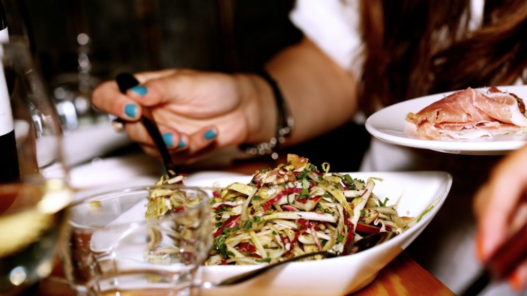 Eating food at a restaurant