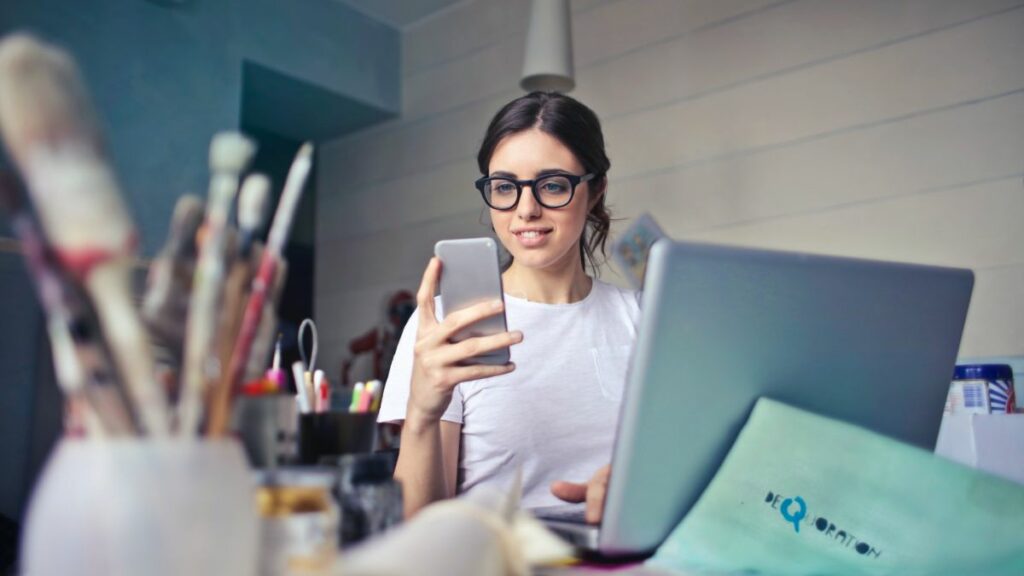 Woman using social media at home