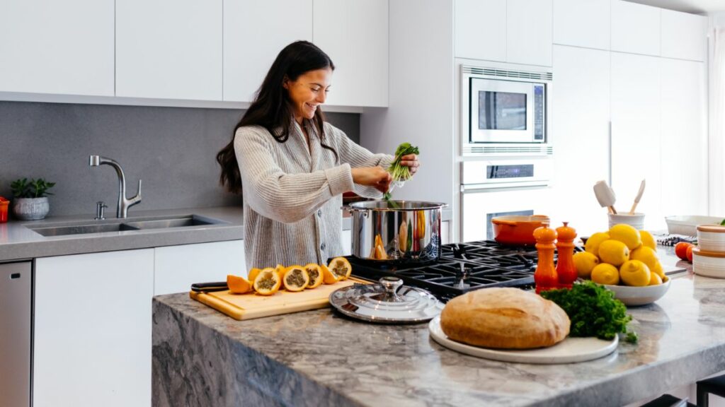 Woman cooking dinner