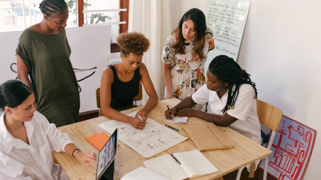 Women working on project in home office