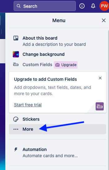 Trello Board Menu More
