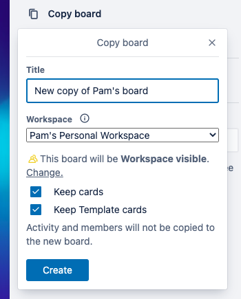 Trello Copy Board Options