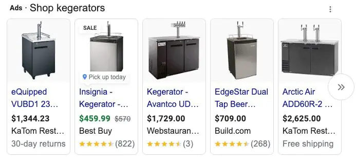 Google Shopping Kegerators