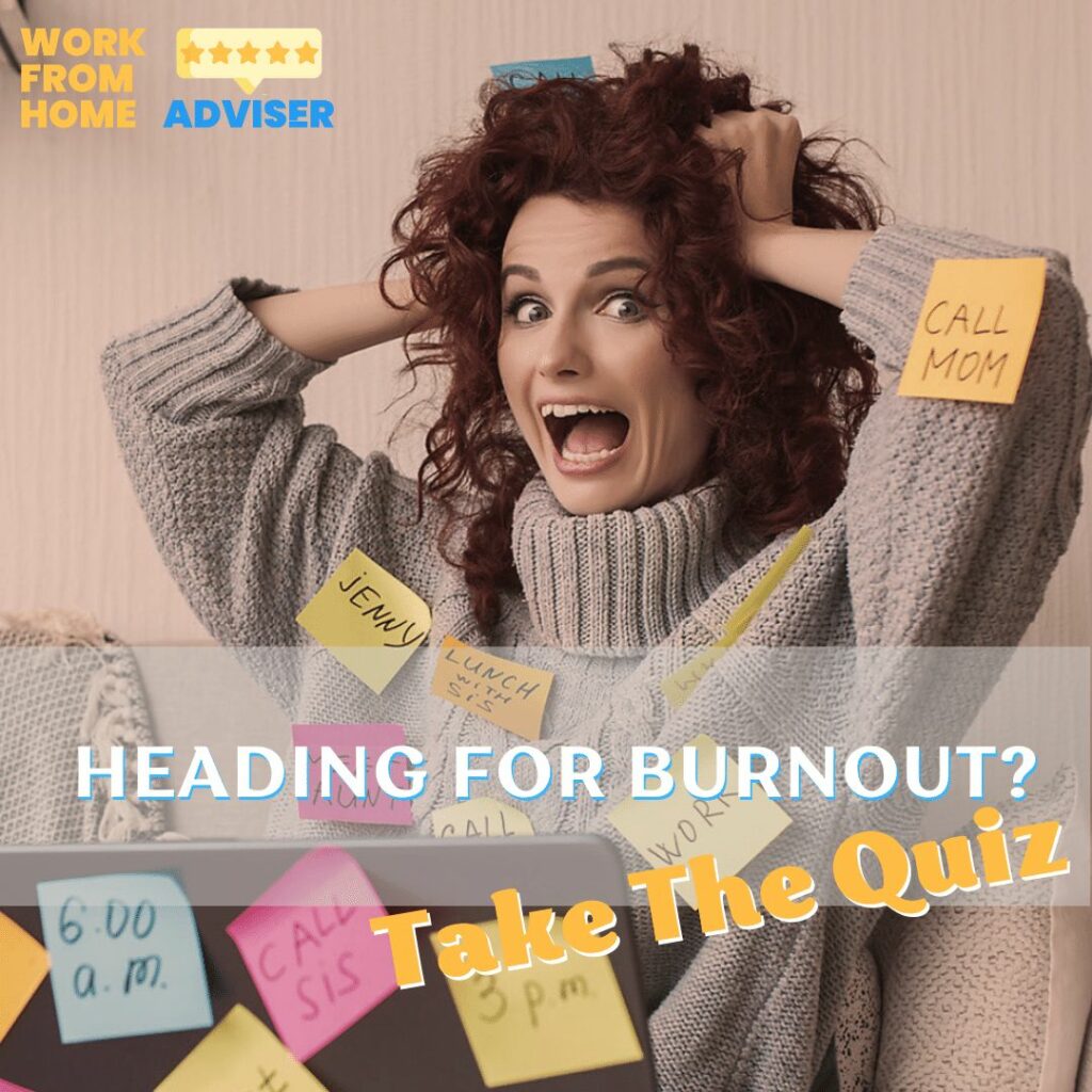 Woman with sticky notes on her heading for burnout - take the quiz