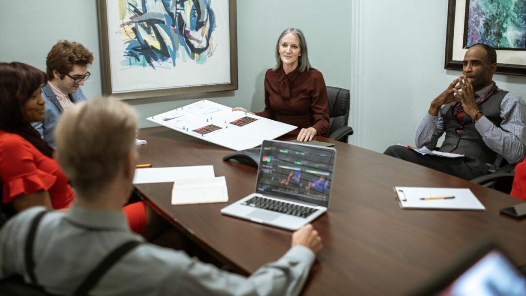 Leadership meeting in board room