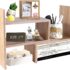 Tilemall Expandable Wood Desktop Bookshelf Desk Shelf